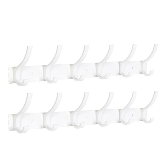 Optish 2 Stück Kleiderhaken Wand, Hakenleiste Garderobe mit 12 Haken, Garderobenleiste Wandgarderobe für Schlafzimmer Bad Küche, Garderobenhaken für Mänteln, Jacken, Hüten und Handtüchern (Weiß)