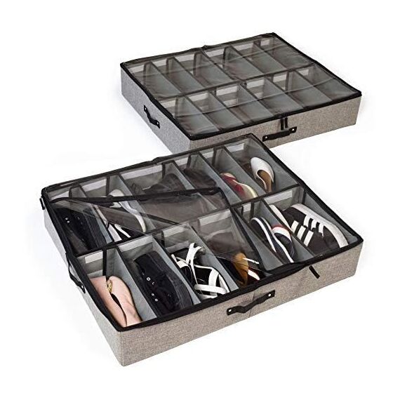 storageLAB Jokoo Schuh-Organizer für Unterbett, verstellbare Trennwände, 2 Stück, passend für 24 Paar insgesamt, Unterbett-Aufbewahrungslösung (grau)