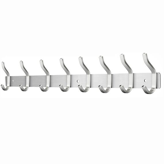 MEIJO Garderobenhaken Edelstahl, Hakenleiste Kleiderhaken Wand mit 8 Haken, Garderobe Garderobenleiste Wandgarderobe für Schlafzimmer Bad Küche (Silber, 8 Haken)