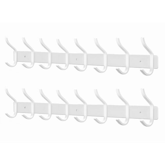 MEIJO Garderobenhaken Edelstahl, Hakenleiste Kleiderhaken Wand mit 8 Haken, Garderobe Garderobenleiste Wandgarderobe für Schlafzimmer Bad Küche (Weiß, 8 Haken 2 Stück)