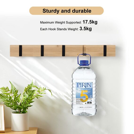 ANVODE 2 Stück Garderobenhaken Holz Wand, Holzplatte Garderobenleiste Faltbarer Kleiderhaken mit 5 Haken für Jacken, Hüte und Handtaschen (42cm)