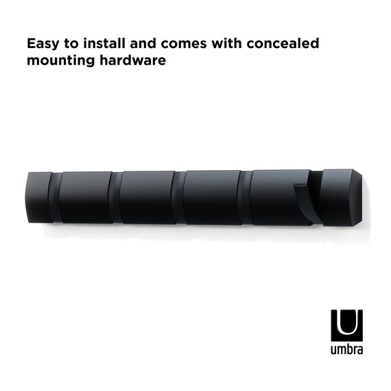 Umbra Flip 5 Garderobenhaken – Moderne, Schlichte und Platzsparende Garderobenleiste mit 5 Beweglichen Haken für Jacken, Mäntel, Schals, Handtaschen und Mehr, Schwarz