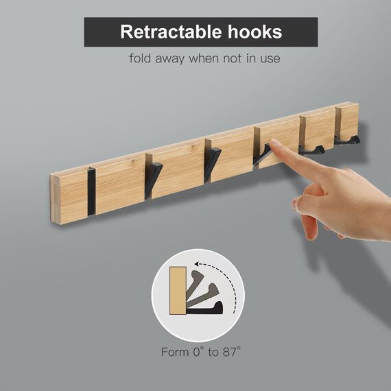 ANVODE Garderobenhaken Wandmontierter, Kleiderhaken Garderobenleiste mit 6 Faltbar Haken für Jacken, Mäntel, Hüte, Schals, Handtaschen