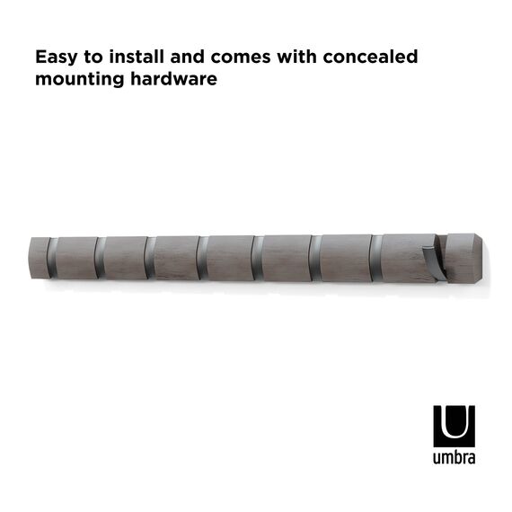 Umbra Flip 8 Garderobenhaken - Moderne, Schlichte und Platzsparende Garderobenleiste mit 8 Beweglichen Haken für Jacken, Mäntel, Schals, Handtaschen und Mehr, Grau/Zinnfarben