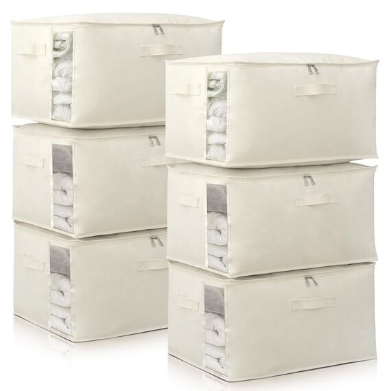 Segeltuch-Bettdecken, Taschen, Schrank-Organizer und Aufbewahrung für Steppdecken, Kleidung, Organisation, Behälter mit stabilem Reißverschluss, transparentes Fenster, faltbar, 6 Stück