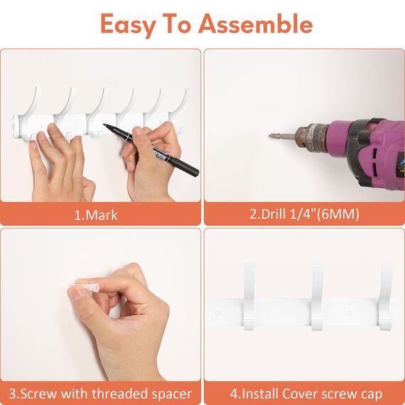 Optish 2 Stück Kleiderhaken Wand, Hakenleiste Garderobe mit 12 Haken, Garderobenleiste Wandgarderobe für Schlafzimmer Bad Küche, Garderobenhaken für Mänteln, Jacken, Hüten und Handtüchern (Weiß)