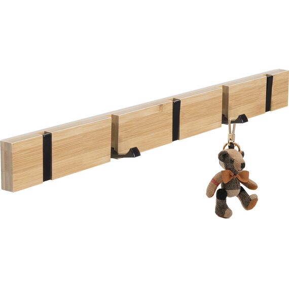 ANVODE Hakenleiste Kleiderhaken Holz, Hölzernes Garderobenleiste Faltbarer Wandgarderoben mit 5 Beweglichen Haken für Jacken, Hüte und Handtaschen (42cm)