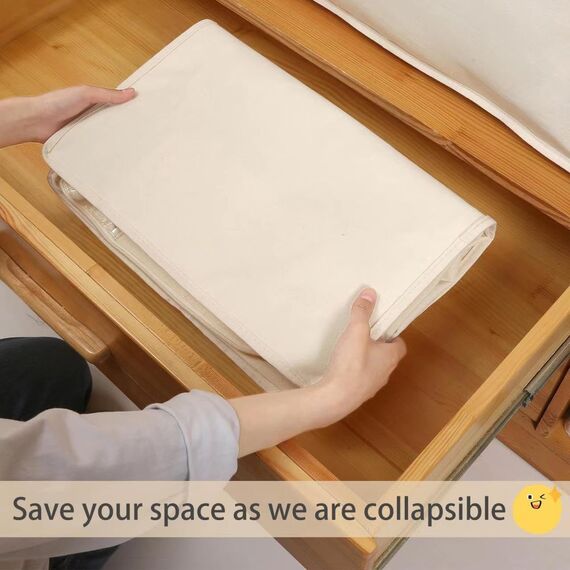 Leinentaschen, Schrank-Organizer und Aufbewahrung für Steppdecken, Kleidung, Organisationsbehälter mit stabilem Reißverschluss, transparentes Fenster, 75 l, für Pullover, Decken, Schlafzimmer, faltbar