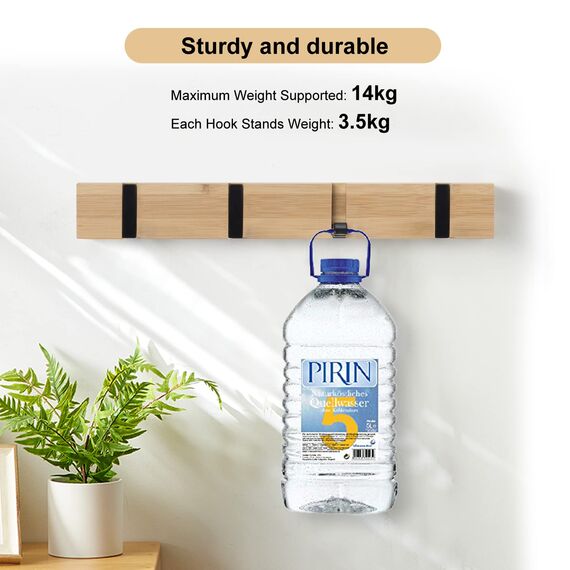 ANVODE Hölzernes Garderobenhaken Wand, Garderobe Kleiderhaken Faltbare Garderobenleiste mit 4 Haken für Jacken, Mäntel, Hüte, Schals, Handtaschen