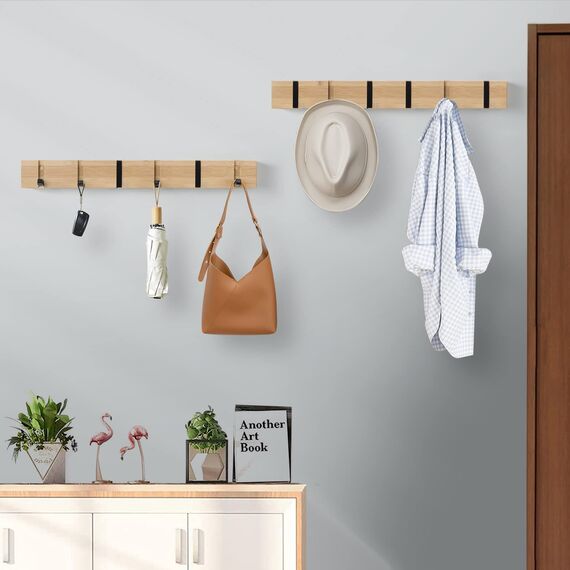 ANVODE Garderobenhaken Wandmontierter, Kleiderhaken Garderobenleiste mit 6 Faltbar Haken für Jacken, Mäntel, Hüte, Schals, Handtaschen