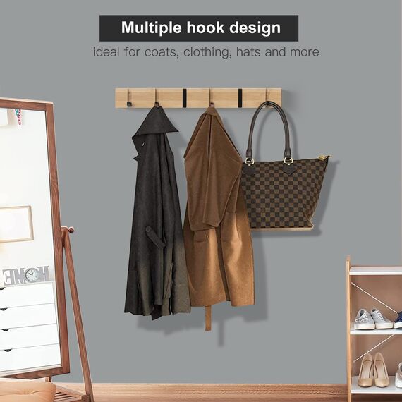 ANVODE Garderobenhaken Wandmontierter, Kleiderhaken Garderobenleiste mit 6 Faltbar Haken für Jacken, Mäntel, Hüte, Schals, Handtaschen