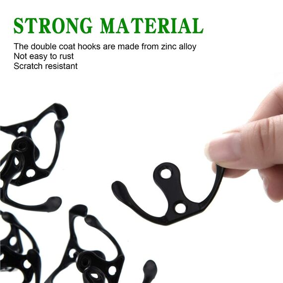 Bolatus 6 Stück Kleiderhaken, Haken Garderobe Doppelt Wandhaken Retro Haken Wand Metall Schwarz Kleiderhaken Vintage mit 24 Schrauben für Garderobenhaken Badezimmer Küche