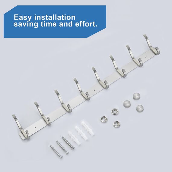 MEIJO Garderobenhaken Edelstahl, Hakenleiste Kleiderhaken Wand mit 8 Haken, Garderobe Garderobenleiste Wandgarderobe für Schlafzimmer Bad Küche (Silber, 8 Haken)