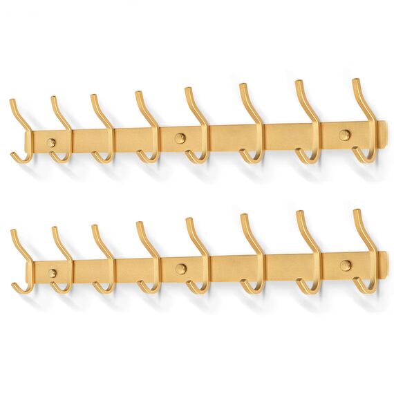 MEIJO Garderobenhaken Edelstahl, Hakenleiste Kleiderhaken Wand mit 8 Haken, Garderobe Garderobenleiste Wandgarderobe für Schlafzimmer Bad Küche (8 Haken 2 Stück, Golden)