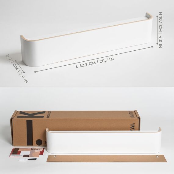Kazai. Wandgarderobe 'Toke' | Moderne Design-Garderobe mit verdeckten Wandhaken | Garderobenpaneel aus furniertem Vollholz | Weiß