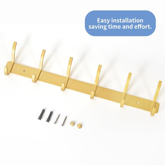 MEIJO Garderobenhaken Edelstahl, Hakenleiste Kleiderhaken Wand mit 6 Haken, Garderobe Garderobenleiste Wandgarderobe für Schlafzimmer Bad Küche (Golden, 6 Haken)