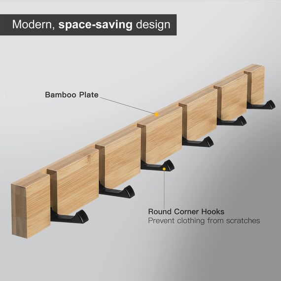 ANVODE 2 Stück Garderobenhaken Wandmontierter, Kleiderhaken Garderobenleiste mit 6 Faltbar Haken für Jacken, Mäntel, Hüte, Schals, Handtaschen