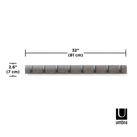 Umbra Flip 8 Garderobenhaken - Moderne, Schlichte und Platzsparende Garderobenleiste mit 8 Beweglichen Haken für Jacken, Mäntel, Schals, Handtaschen und Mehr, Grau/Zinnfarben