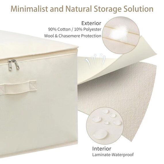 Leinentaschen, Schrank-Organizer und Aufbewahrung für Steppdecken, Kleidung, Organisationsbehälter mit stabilem Reißverschluss, transparentes Fenster, 75 l, für Pullover, Decken, Schlafzimmer, faltbar