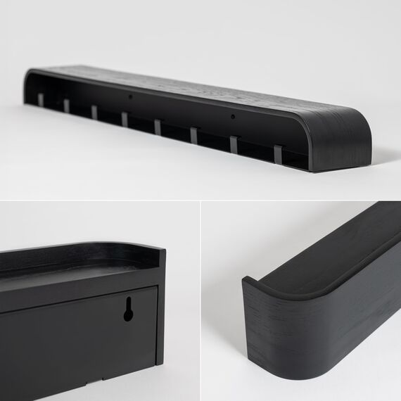 Kazai. Wandgarderobe 'Toke' | Moderne Design-Garderobe mit verdeckten Wandhaken | Garderobenpaneel aus Massivem Echtholz-Furnier | Eiche, schwarz