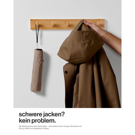 LARHN Garderobenhaken Holz - Garderobenleiste Holz mit 5 Haken - 43 cm - Kleiderhaken Wand - Wandgarderobe für Flure, Garderoben, Schlafzimmer und Badezimmer