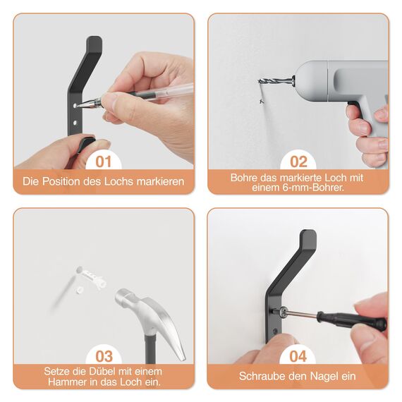 susswiff 10-Stück Garderobenhaken, Kleiderhaken zum Schrauben, Haken für Akustikpaneele, Schlafzimmer, Wohnzimmer, Badezimmer, Wandhaken für Garderobe, Jacken, Hut, Metall, Schwarz 10CM