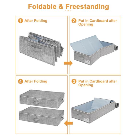 punemi Unterbettaufbewahrung, 3 Stück, Unterbett-Aufbewahrungsbehälter mit Deckel, faltbar, stabil, Kleideraufbewahrung, Schublade, Organizer mit 3 Griffen, ultradicker Stoff, für Decken, Schuhe, Grau
