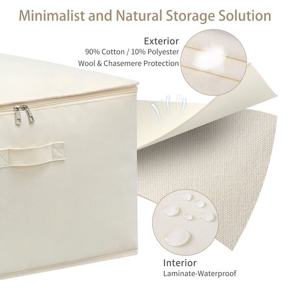 Große Kleider-Aufbewahrungstasche, Segeltuch-Kleidung Organizer mit doppeltem Reißverschluss, verstärkte Tragegriffe für Decke, Tröster, Pullover, Aufbewahrungsbehälter (natürliche Farbe, 3 Stück)