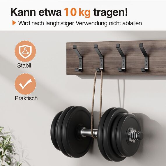 susswiff 10-Stück Garderobenhaken, Kleiderhaken zum Schrauben, Haken für Akustikpaneele, Schlafzimmer, Wohnzimmer, Badezimmer, Wandhaken für Garderobe, Jacken, Hut, Metall, Schwarz 10CM