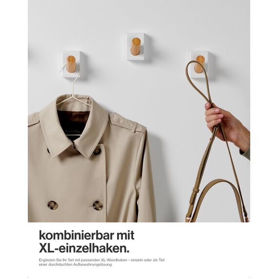 LARHN Garderobenleiste Weiß mit 5 Haken XL, 42cm - Wandgarderobe, Jackenhalter Wand, Hakenleiste Garderobe Wand, Kleiderhaken, Garderobenhaken