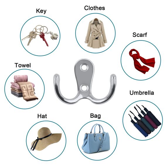 Bolatus 6 Stück Kleiderhaken, Haken Garderobe Doppelt Wandhaken Retro Haken Wand Metall Silber Kleiderhaken Vintage mit 24 Schrauben für Garderobenhaken Badezimmer Küche