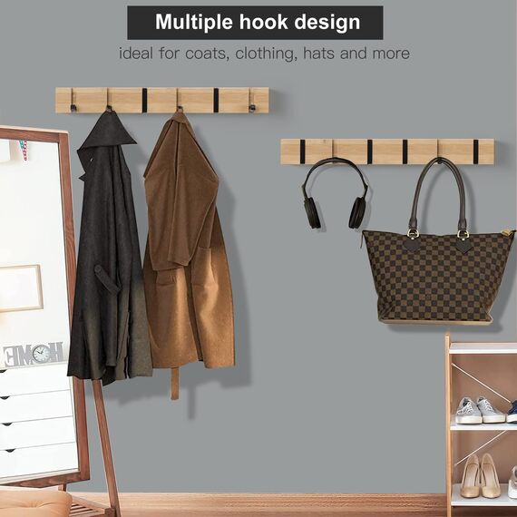 ANVODE 2 Stück Garderobenhaken Wandmontierter, Kleiderhaken Garderobenleiste mit 6 Faltbar Haken für Jacken, Mäntel, Hüte, Schals, Handtaschen