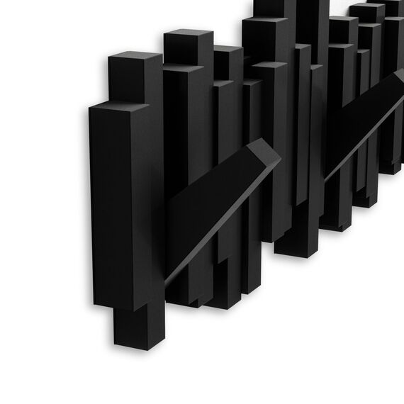 Umbra Stäbchen Garderobenhaken – Moderne und Platzsparende Garderobenleiste mit 5 Beweglichen Haken für Jacken, Mäntel, Schals, Handtaschen und Mehr, Schwarz