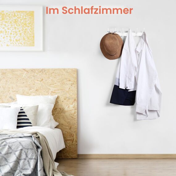 Optish 1 Stück Kleiderhaken Wand, Hakenleiste Garderobe mit 12 Haken, Garderobenleiste Wandgarderobe für Schlafzimmer Bad Küche, Garderobenhaken für Mänteln, Jacken, Hüten und Handtüchern (Weiß)