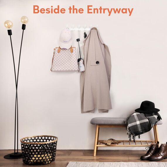 Optish 1 Stück Kleiderhaken Wand, Hakenleiste Garderobe mit 12 Haken, Garderobenleiste Wandgarderobe für Schlafzimmer Bad Küche, Garderobenhaken für Mänteln, Jacken, Hüten und Handtüchern (Weiß)