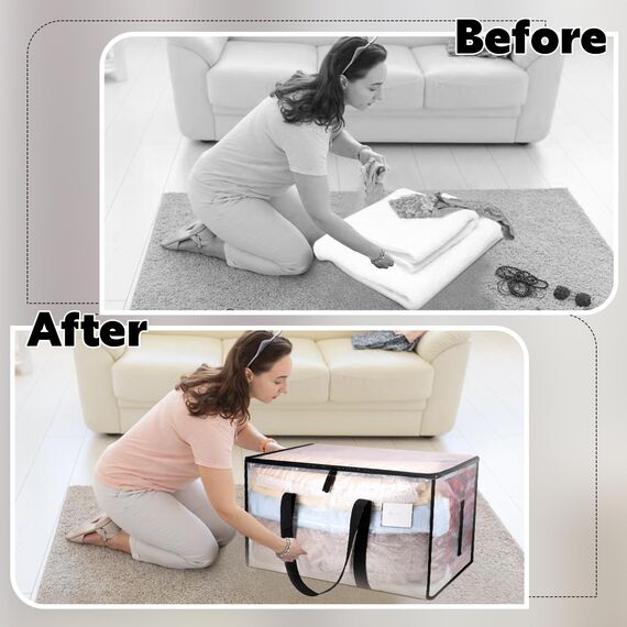 Yafe Große Aufbewahrungsboxen für Kleidung mit Deckel, 91 l, transparente Kapazität, Aufbewahrungsbeutel, Organizer, Umzugstaschen, Verpackungsboxen für Umzug, Kleidung, Bettwäsche, Bettdecke,