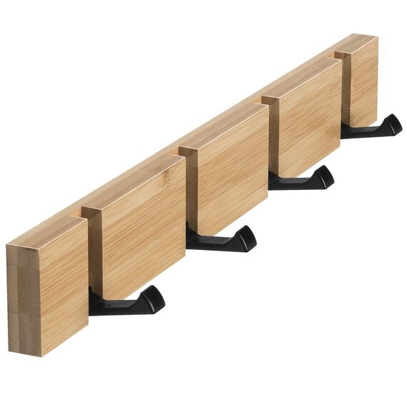 ANVODE Hölzernes Garderobenhaken Wand, Garderobe Kleiderhaken Faltbare Garderobenleiste mit 4 Haken für Jacken, Mäntel, Hüte, Schals, Handtaschen