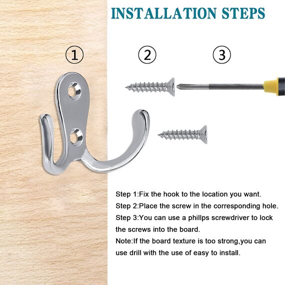 Bolatus 6 Stück Kleiderhaken, Haken Garderobe Doppelt Wandhaken Retro Haken Wand Metall Silber Kleiderhaken Vintage mit 24 Schrauben für Garderobenhaken Badezimmer Küche