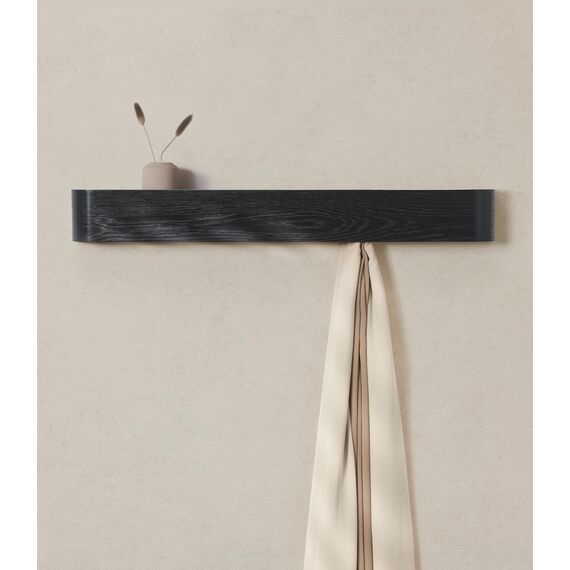 Kazai. Wandgarderobe 'Toke' | Moderne Design-Garderobe mit verdeckten Wandhaken | Garderobenpaneel aus Massivem Echtholz-Furnier | Eiche, schwarz