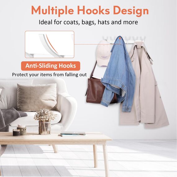 Optish 2 Stück Kleiderhaken Wand, Hakenleiste Garderobe mit 12 Haken, Garderobenleiste Wandgarderobe für Schlafzimmer Bad Küche, Garderobenhaken für Mänteln, Jacken, Hüten und Handtüchern (Weiß)