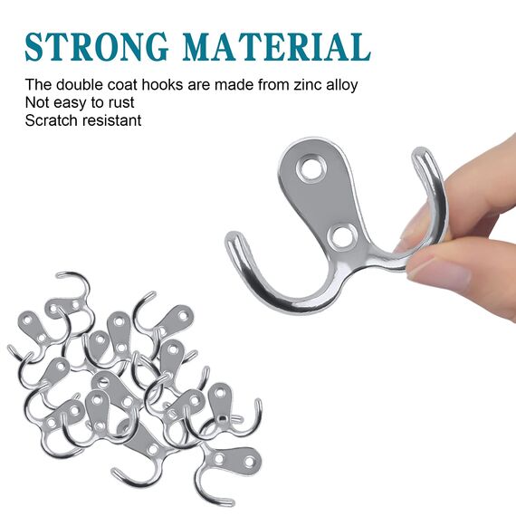 Bolatus 12 Stück Kleiderhaken, Haken Garderobe Doppelt Wandhaken Retro Haken Wand Metall Silber Kleiderhaken Vintage mit 48 Schrauben für Garderobenhaken Badezimmer Küche(Silber)