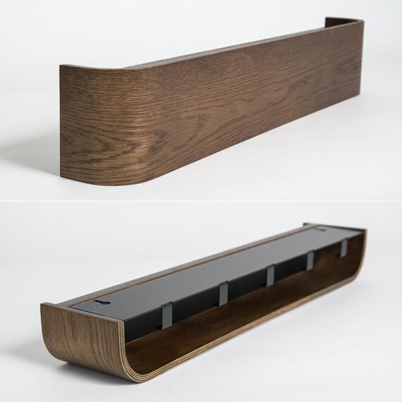 Kazai. Wandgarderobe 'Toke' | Moderne Design-Garderobe mit verdeckten Wandhaken | Garderobenpaneel aus Massivem Echtholz-Furnier | Eiche, dunkel