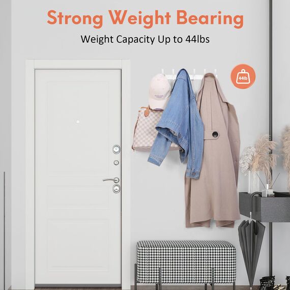 Optish 1 Stück Kleiderhaken Wand, Hakenleiste Garderobe mit 12 Haken, Garderobenleiste Wandgarderobe für Schlafzimmer Bad Küche, Garderobenhaken für Mänteln, Jacken, Hüten und Handtüchern (Weiß)