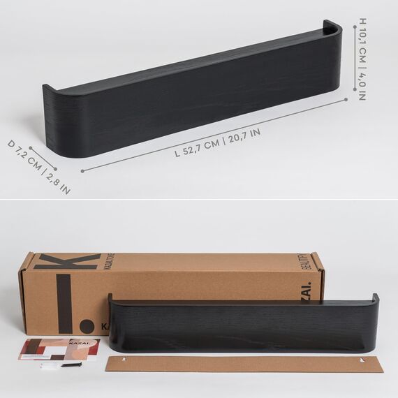 Kazai. Wandgarderobe 'Toke' | Moderne Design-Garderobe mit verdeckten Wandhaken | Garderobenpaneel aus Massivem Echtholz-Furnier | Eiche, schwarz