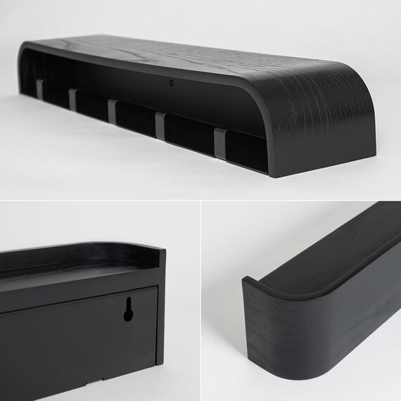 Kazai. Wandgarderobe 'Toke' | Moderne Design-Garderobe mit verdeckten Wandhaken | Garderobenpaneel aus Massivem Echtholz-Furnier | Eiche, schwarz