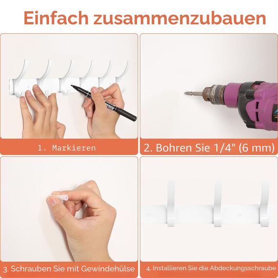 Optish 1 Stück Kleiderhaken Wand, Hakenleiste Garderobe mit 12 Haken, Garderobenleiste Wandgarderobe für Schlafzimmer Bad Küche, Garderobenhaken für Mänteln, Jacken, Hüten und Handtüchern (Weiß)