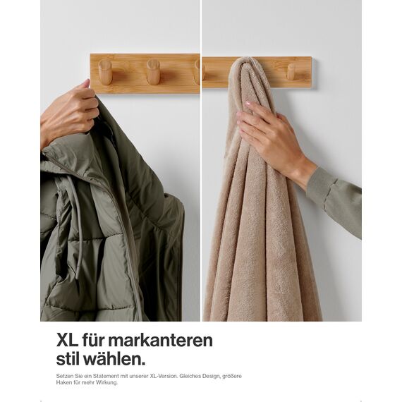 LARHN Garderobenhaken Holz - Garderobenleiste Holz mit 5 Haken - 43 cm - Kleiderhaken Wand - Wandgarderobe für Flure, Garderoben, Schlafzimmer und Badezimmer