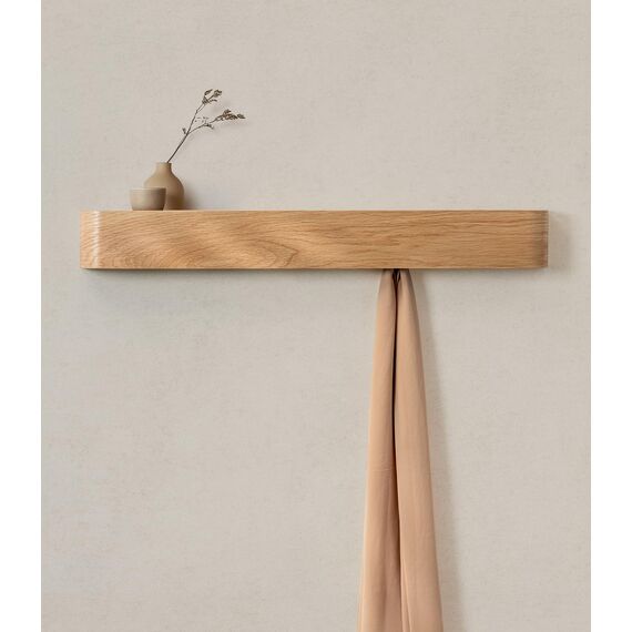 Kazai. Wandgarderobe 'Toke' | Moderne Design-Garderobe mit verdeckten Wandhaken | Garderobenpaneel aus Massivem Echtholz-Furnier | Eiche