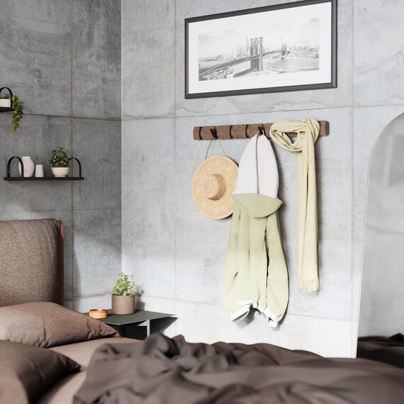 Umbra Flip 8 Garderobenhaken - Moderne, Schlichte und Platzsparende Garderobenleiste mit 8 Beweglichen Haken für Jacken, Mäntel, Schals, Handtaschen und Mehr, Grau/Zinnfarben