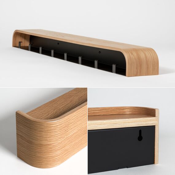 Kazai. Wandgarderobe 'Toke' | Moderne Design-Garderobe mit verdeckten Wandhaken | Garderobenpaneel aus Massivem Echtholz-Furnier | Eiche